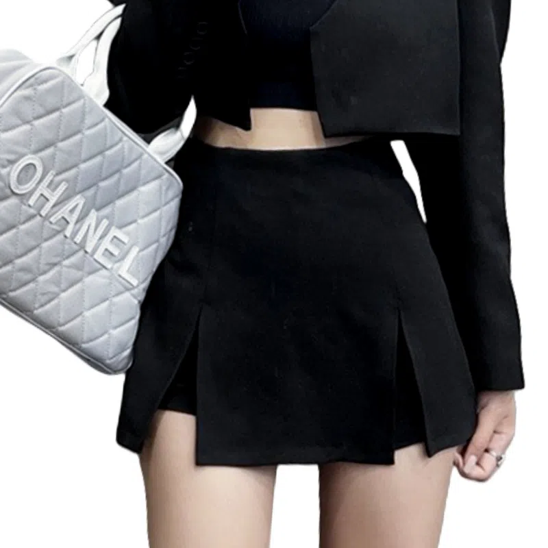 兰缪 性感辣妹包臀裙半身裙开叉大码高腰显瘦夏季休闲短裙 女款