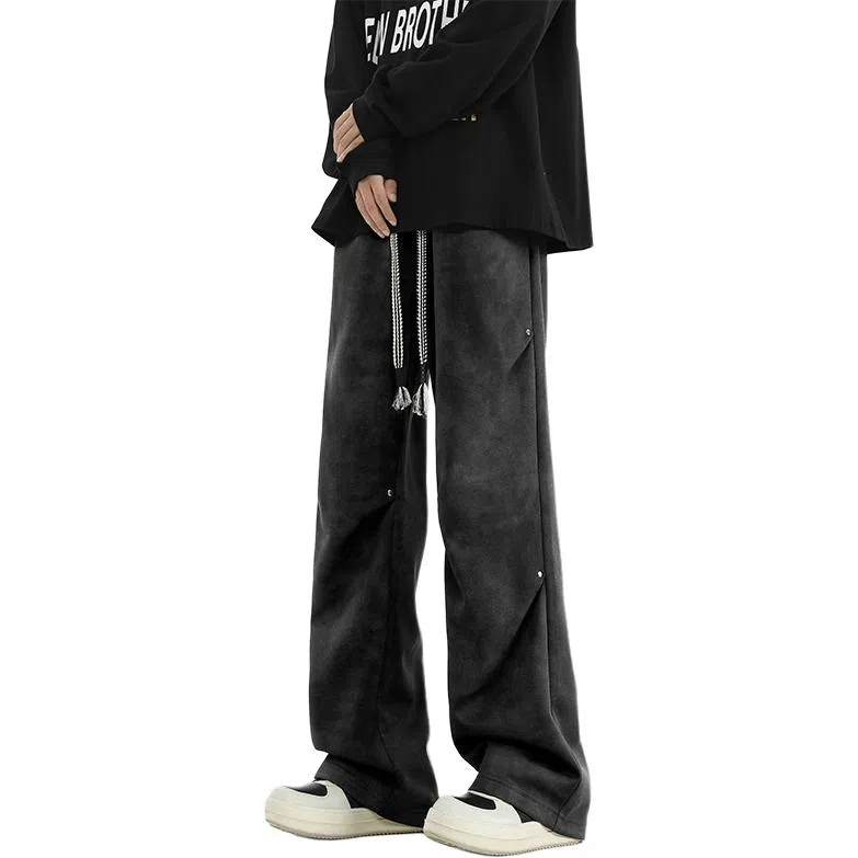 顶峰保罗 美式扎染脏脏裤高街直筒长裤无性别主义潮牌冰丝凉感褶皱设计感宽松百搭阔腿休闲裤 男女同款