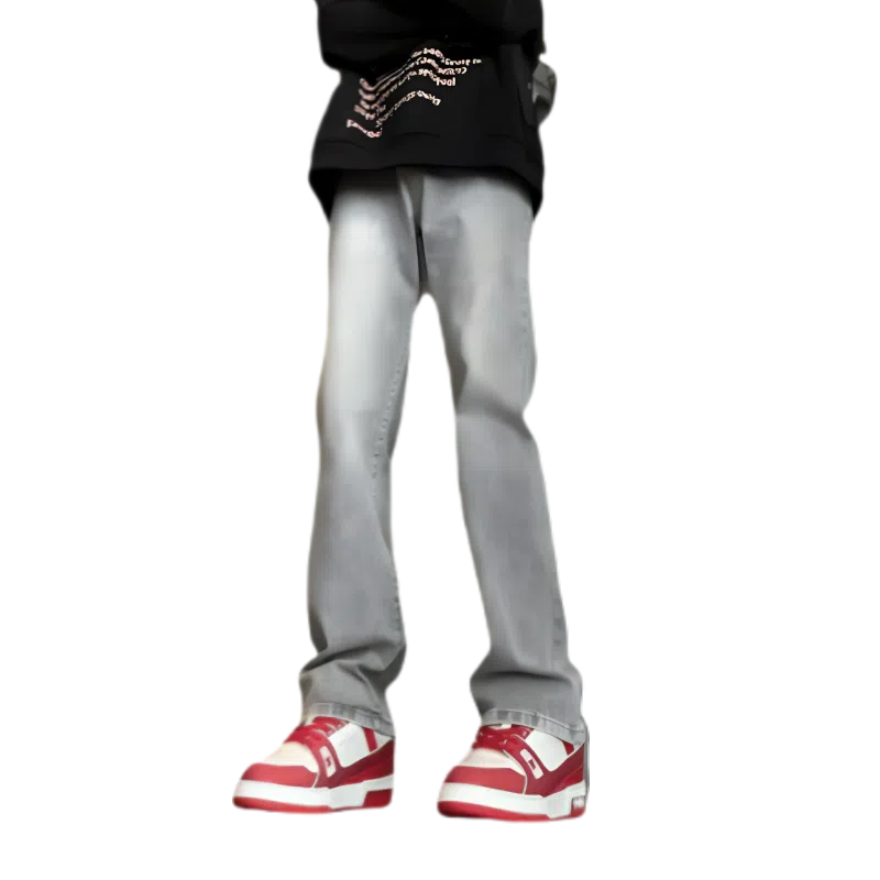 双星八特 加绒加厚保暖长裤美式高街废土风水洗做旧中腰百搭垂感休闲弯刀微喇潮流牛仔裤 男女同款