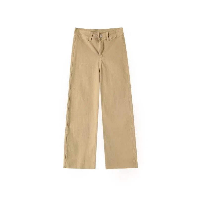 法文箱子 高腰拉链阔腿牛仔裤 女款