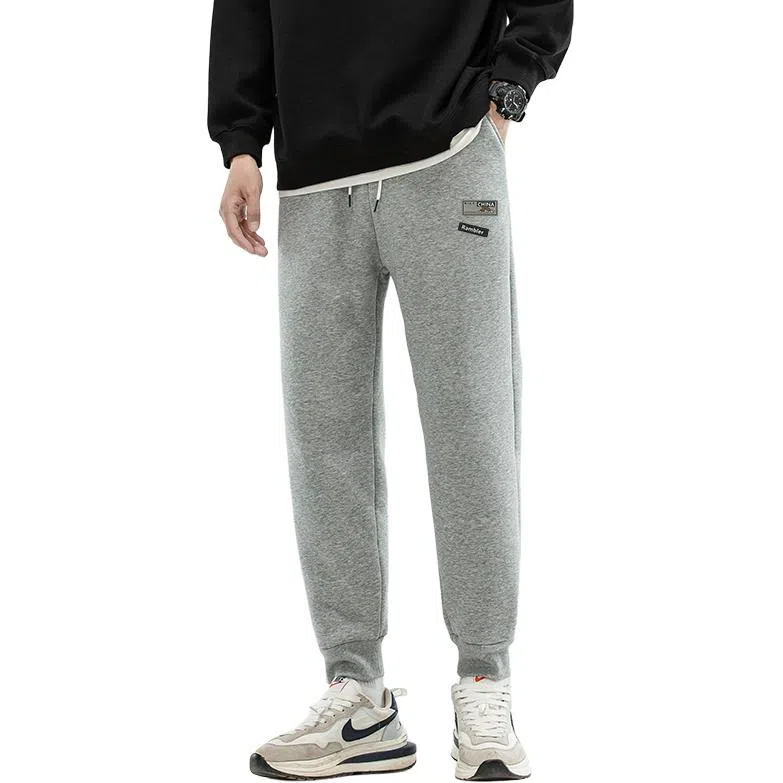 棉致 标签简约纯色加厚羊羔绒柔软舒适宽松束脚休闲裤 男女同款