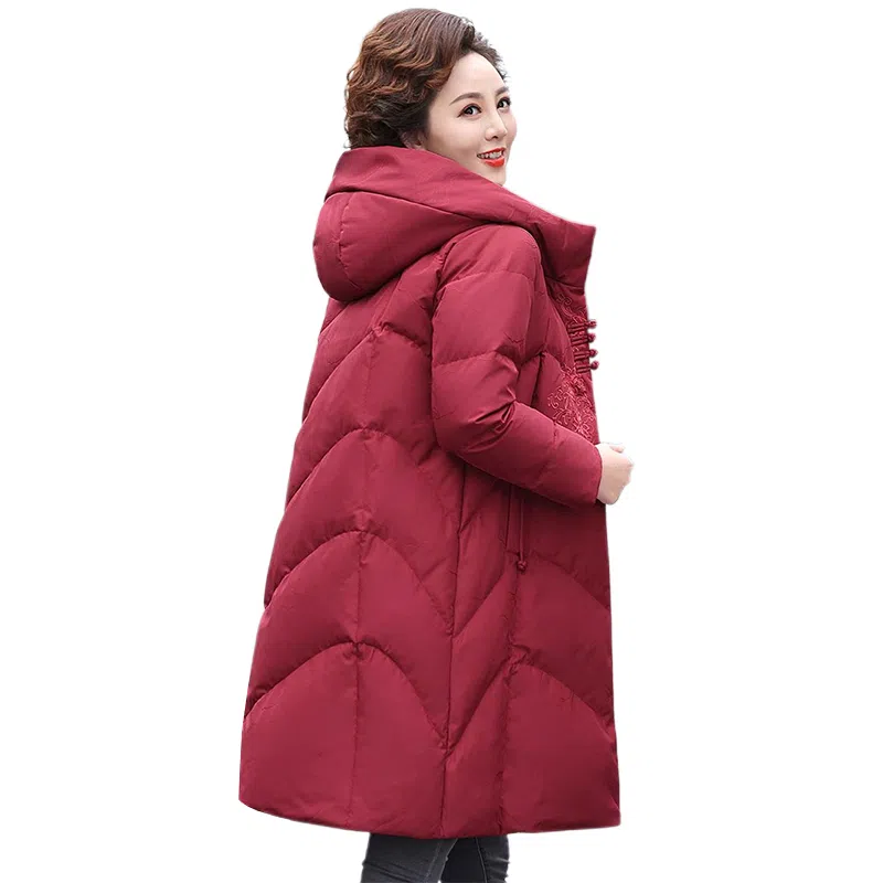 鸭鸭 中长款连帽保暖羽绒服 女款