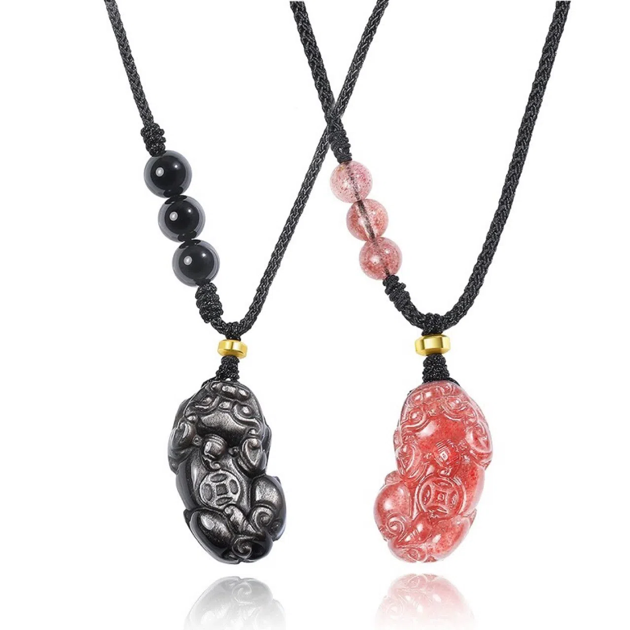 陌阡雪 祥瑞貔貅 新中式复古国潮风 本命年吞金兽圆珠转运珠设计可调节锁骨链 黑曜石 项链 男女同款情侣款