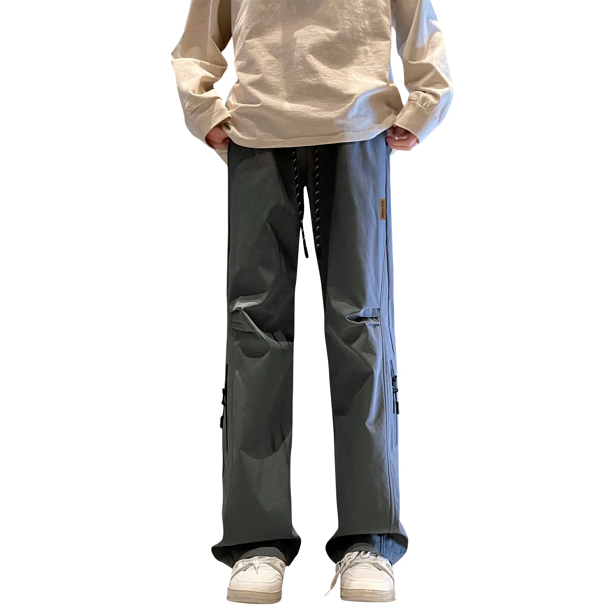 王者荣耀 美式褶皱拼接户外徒步爬山运动宽松舒适透气时尚百搭直筒休闲裤 标语款 男女同款