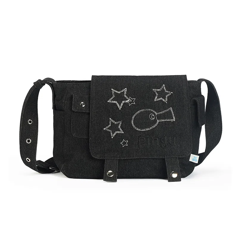 VANWALK Pingu Messenger Bag Large Denim Blue Classic Black