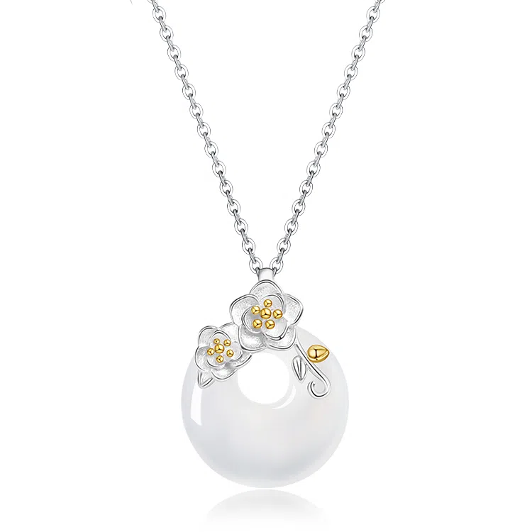 【理想恋人】 印象眸 新中式山茶花平安扣国潮精致冷淡风森系小清新轻奢气质高级感甜美可爱时尚#好运 玉髓 项链 女款