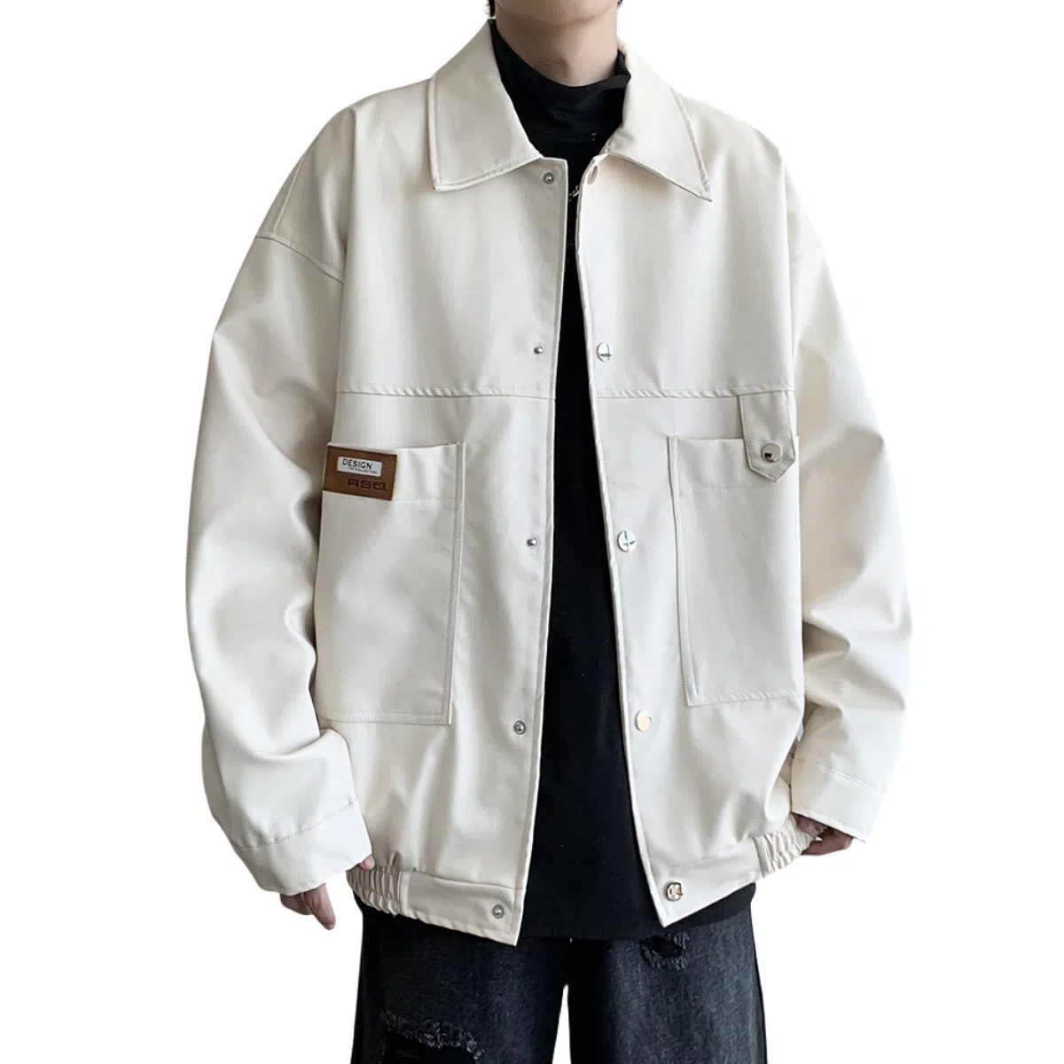 街头潮流美式复古宽松机车风外套皮衣 男女同款