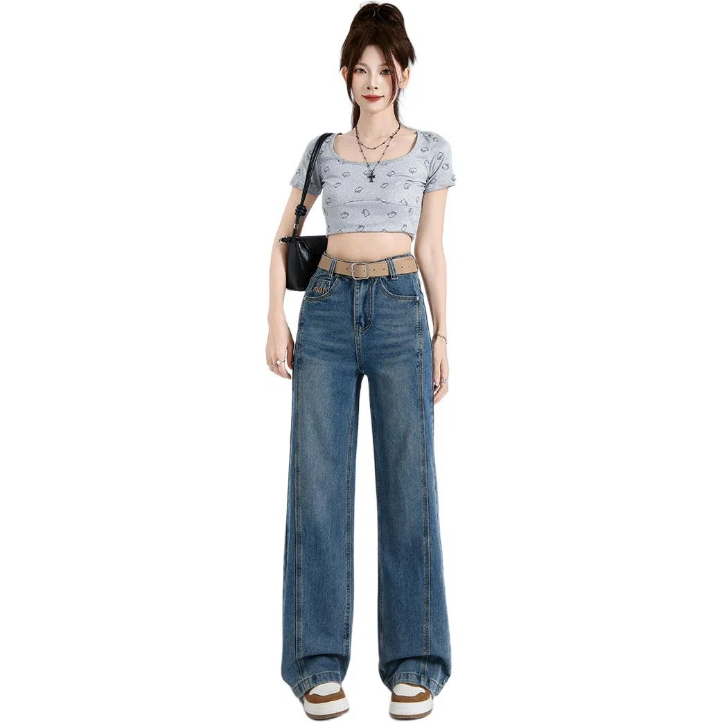 沐晓欣 纯色舒适高腰宽松阔腿裤休闲裤 女款