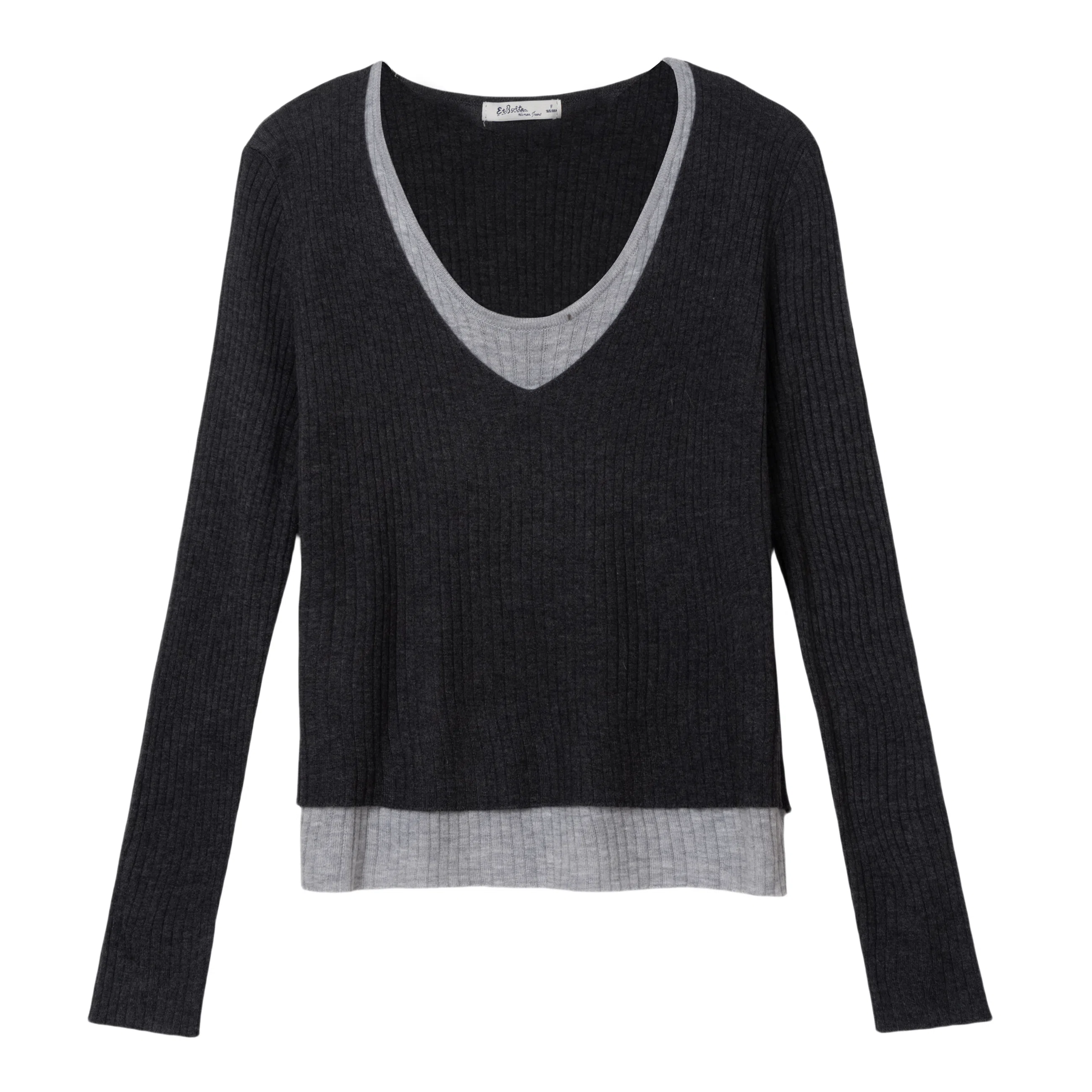 法文箱子 拼色假两件拼接长袖毛衣 女款