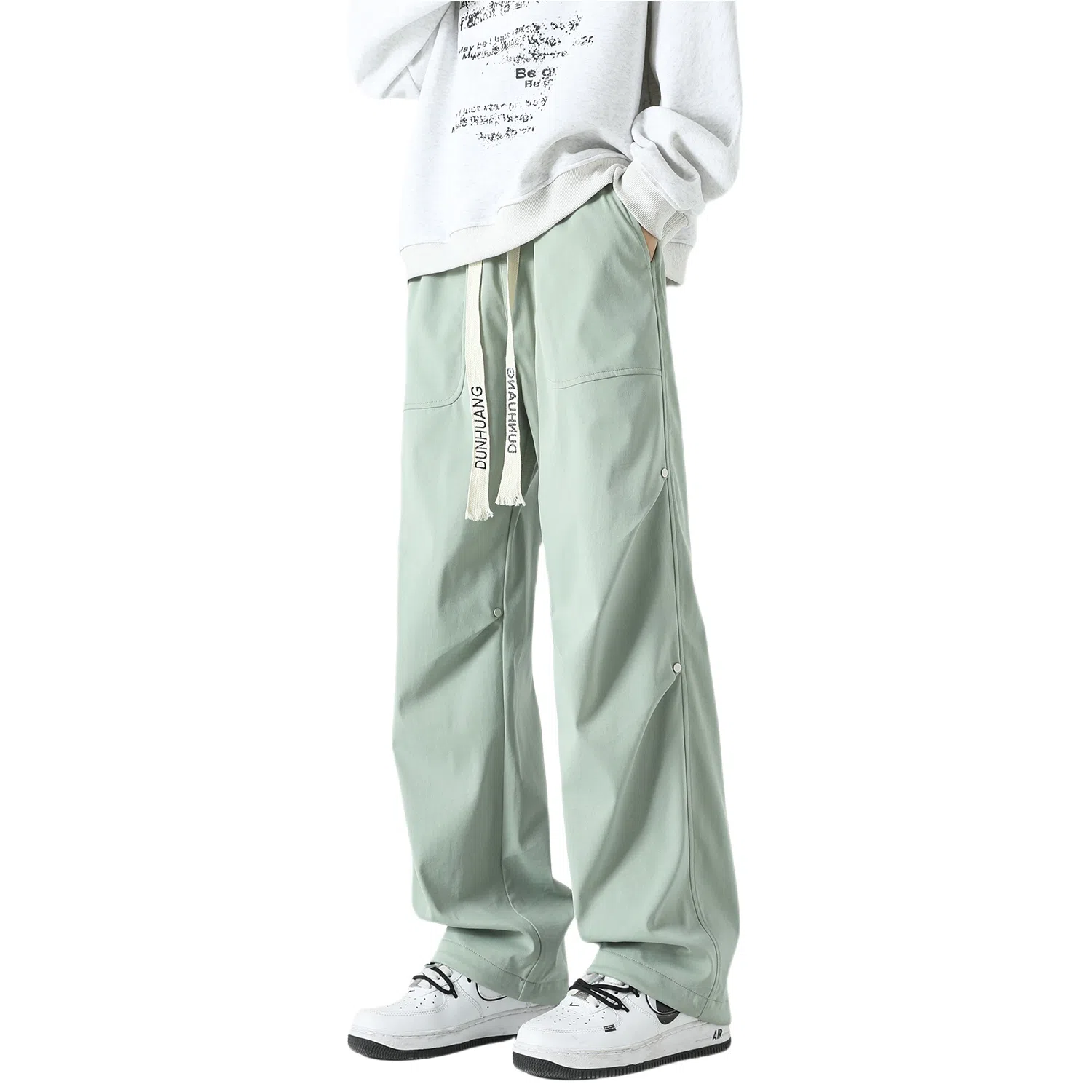 敦煌博物馆 山系户外徒步织带抽绳机能风伐木裤铆钉褶皱设计感宽松直筒百搭大码休闲裤 男女同款