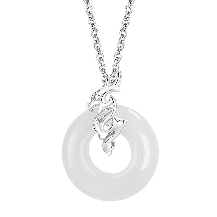 翡翠王朝 祥龙献瑞国潮新中式汉服平安扣 十二生肖 玉髓 玉石项链 女款