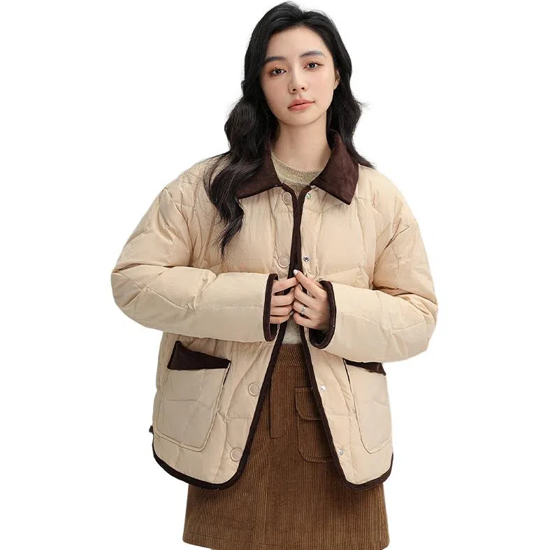 鸭鸭 保暖单排扣薄款长袖羽绒服 女