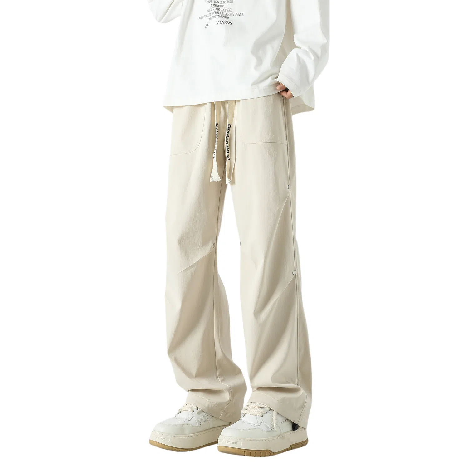 敦煌博物馆 山系户外徒步织带抽绳机能风伐木裤铆钉褶皱设计感宽松直筒百搭大码休闲裤 男女同款