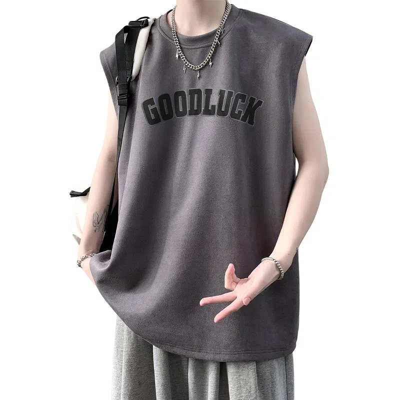 顶峰保罗 美式高街字母薄款透气无袖上衣冰丝凉感舒适宽松小众休闲百搭潮牌运动坎肩背心 男女同款