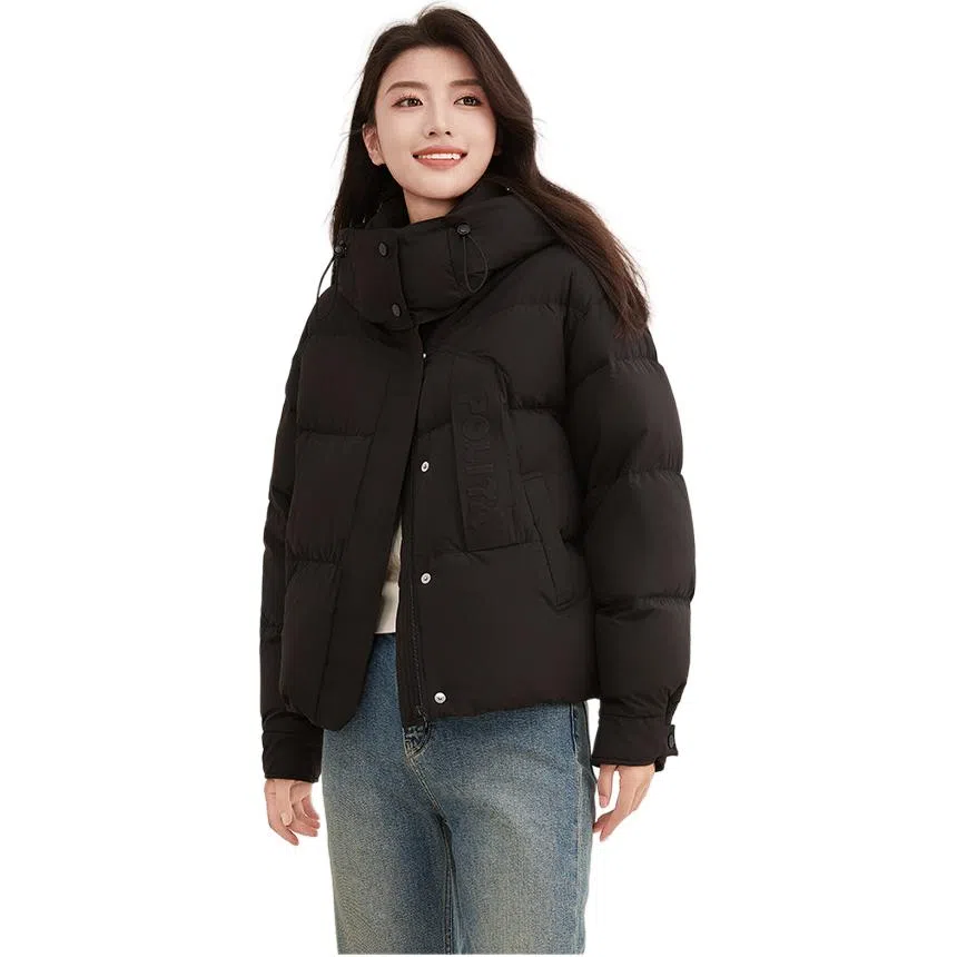 鸭鸭 纯色拉链短款长袖连帽羽绒服 女款