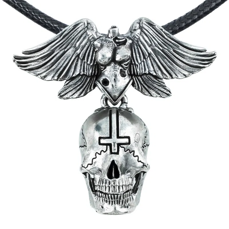 【免费刻字】 白木黑冰 暗翼十字骨 新中式原创小众设计高级感时尚潮流 银合金 项链 男款