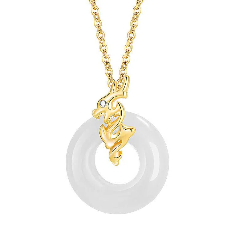 翡翠王朝 祥龙献瑞国潮新中式汉服平安扣 十二生肖 玉髓 玉石项链 女款