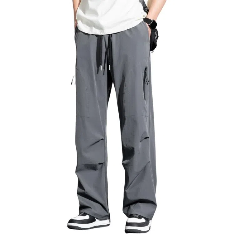 顶峰保罗 冰丝速干工装直筒长裤宽松运动小众百搭设计感潮牌薄款透气舒适阔腿休闲裤 男女同款