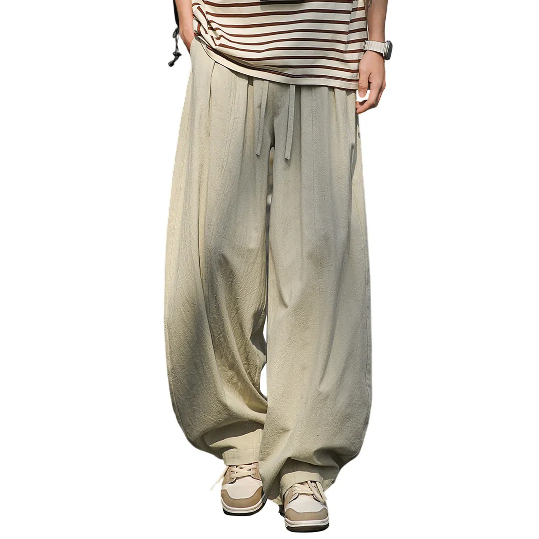 顶峰保罗 无性别主义日系弯刀薄款垂感阔腿长裤加肥加大码灯笼裤宽松直筒裤子亲肤透气时尚百搭休闲裤 男女同款