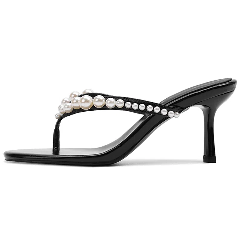 浪莎 时尚气质 珍珠高跟百搭人字拖鞋 女