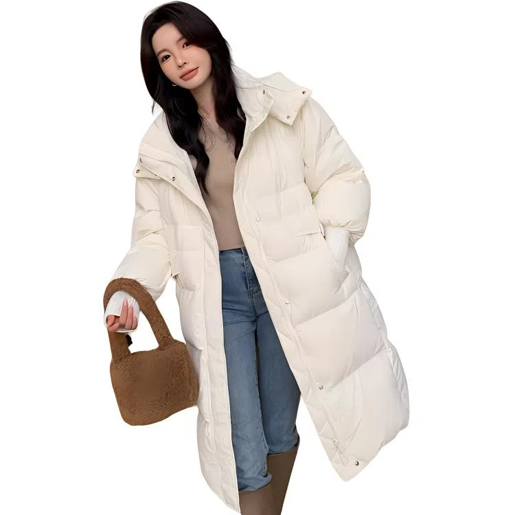 鸭鸭 连帽长款简约羽绒服 女款