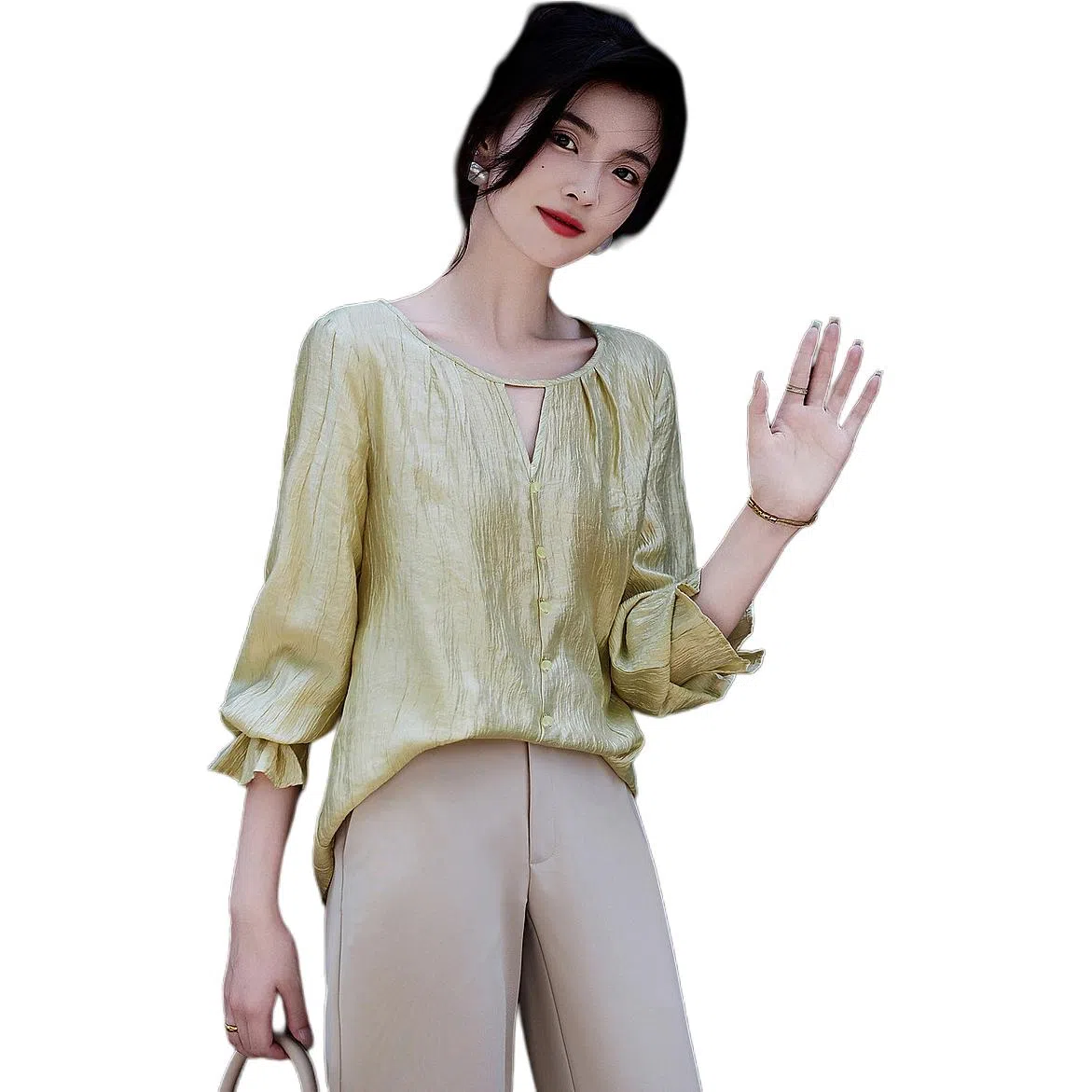 【dme】 法式设计感镂空百搭长袖衬衫 女款 鹅黄