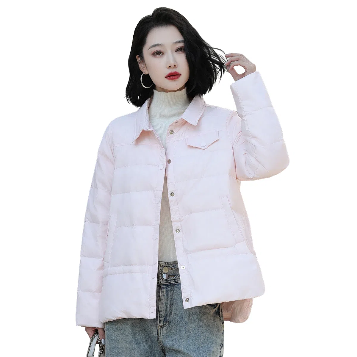 鸭鸭 纯色翻领薄款羽绒服 女款