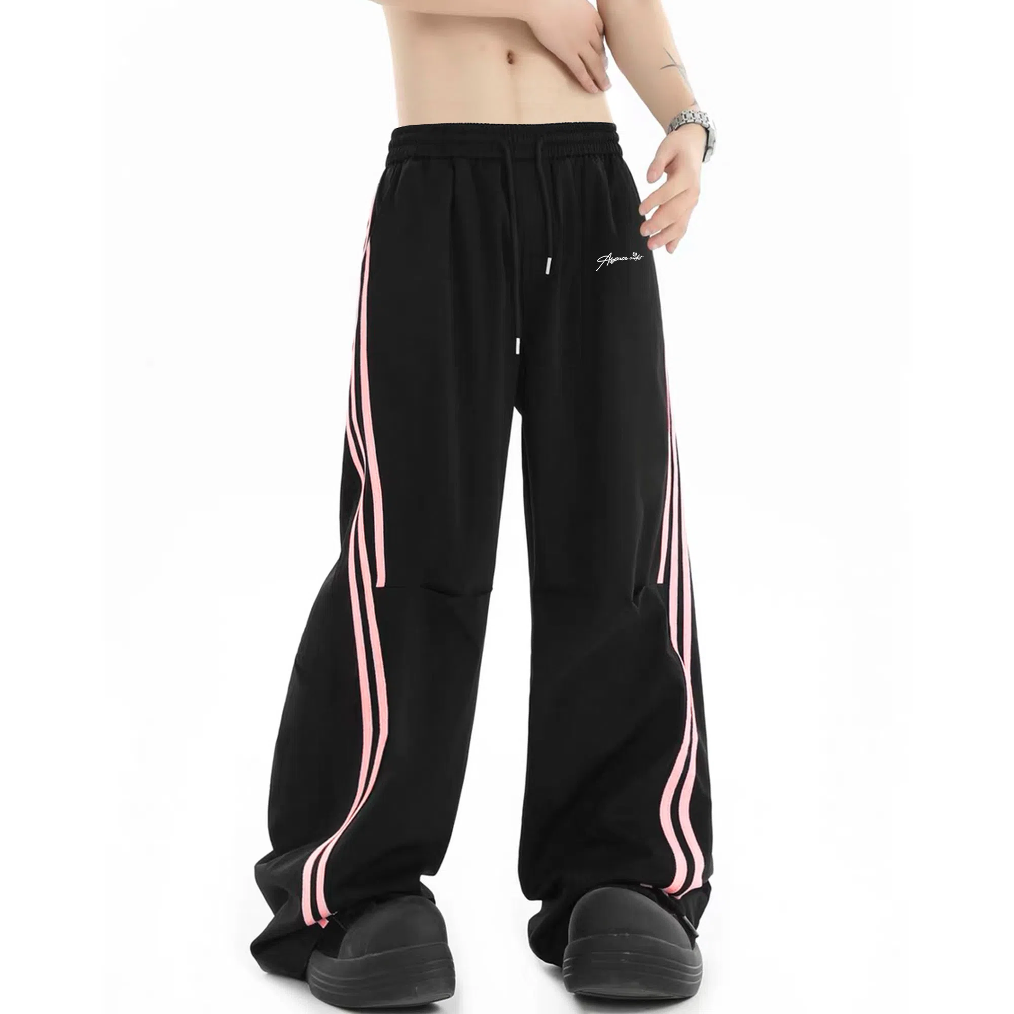 王者荣耀 鲁班七号星空梦想款美式学院风侧边条纹字母复古街头潮流运动宽松阔腿直筒户外简约休闲裤 男女同款