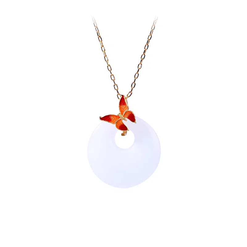 彤彤兔 国潮风小众珐琅渐变工艺蝴蝶平安扣古风 铜 项链 女款