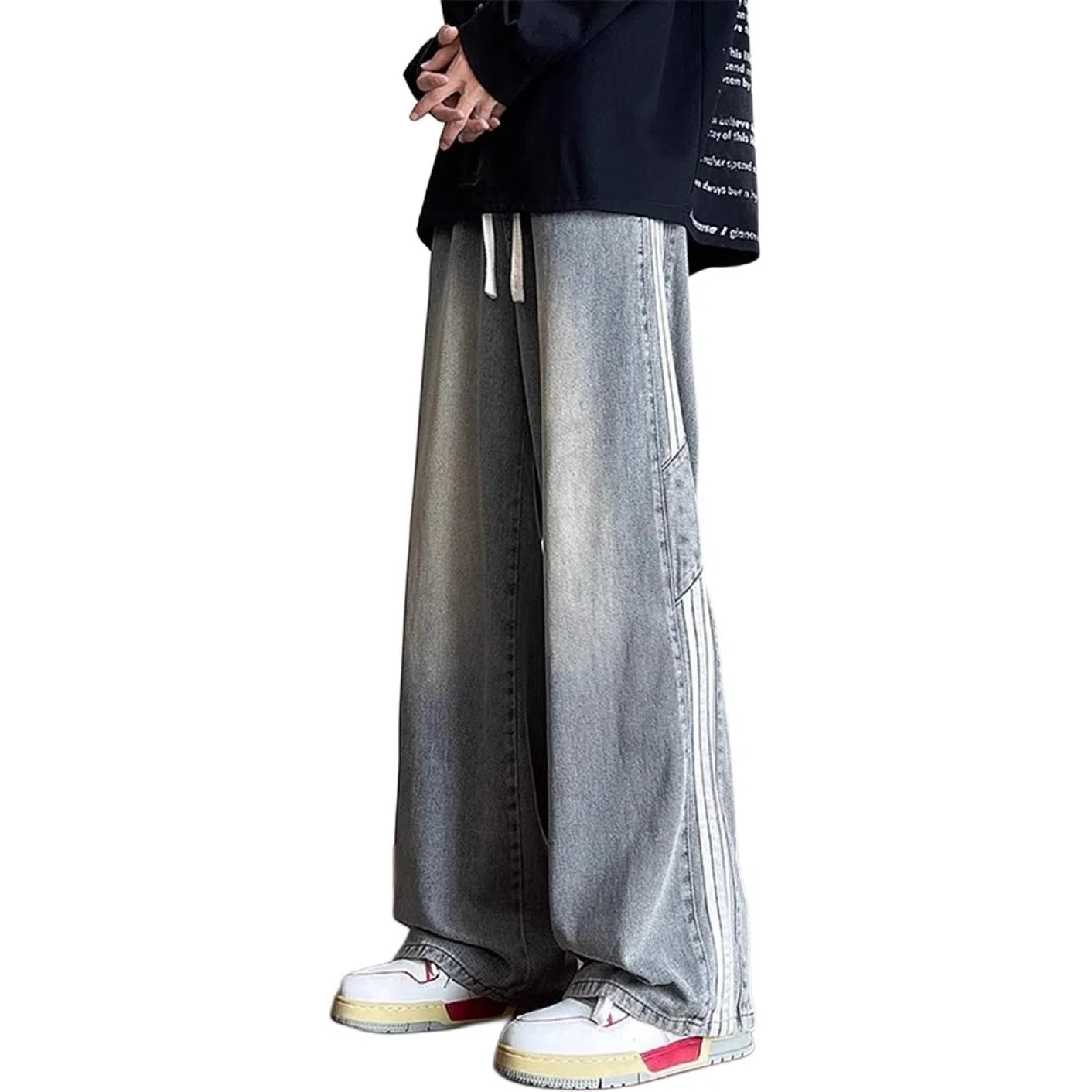 沐诚阳译 薄款青少年痞帅美式复古直筒宽松牛仔裤 男款