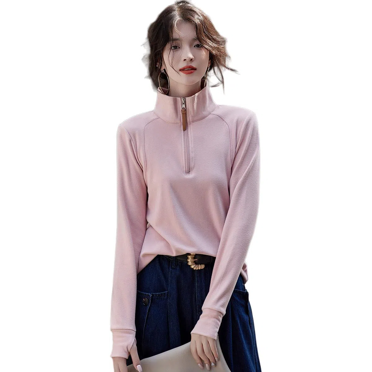 【dme】 纯色立领休闲长袖领卫衣 女款