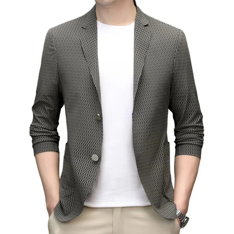 时尚纯色冰丝单排扣休闲商务西轻便舒适有型轻奢百搭西装 男款