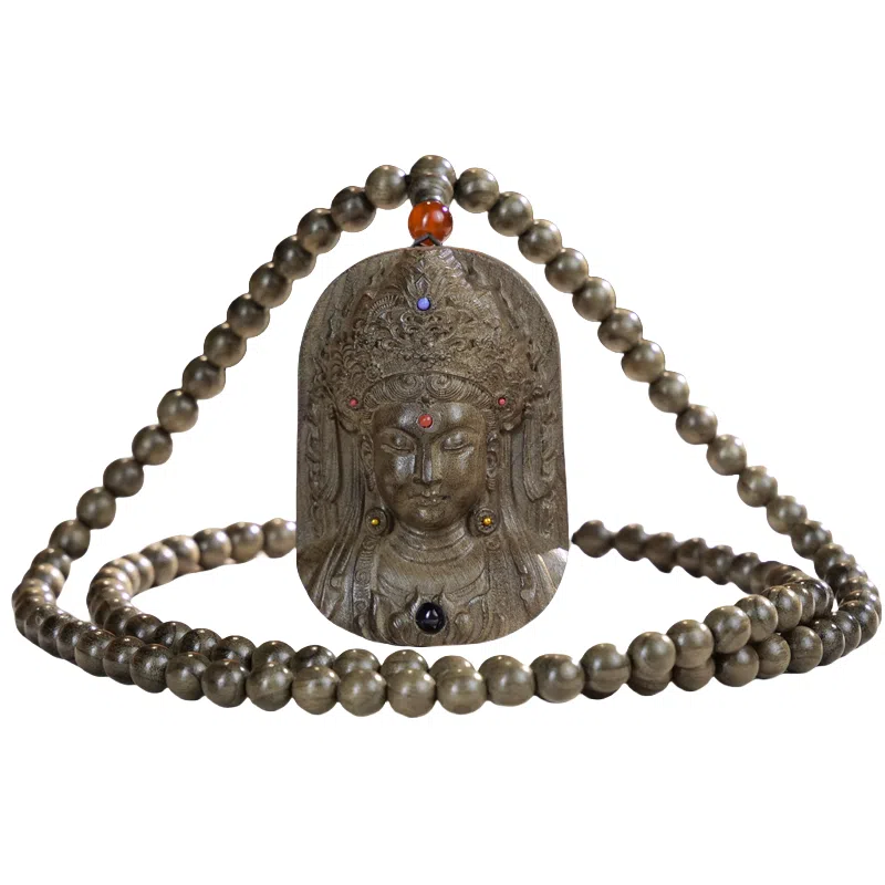 仙作美 家有乌木胜吊坠观音 金丝楠 木作项链 男女同款情侣款 阴沉木