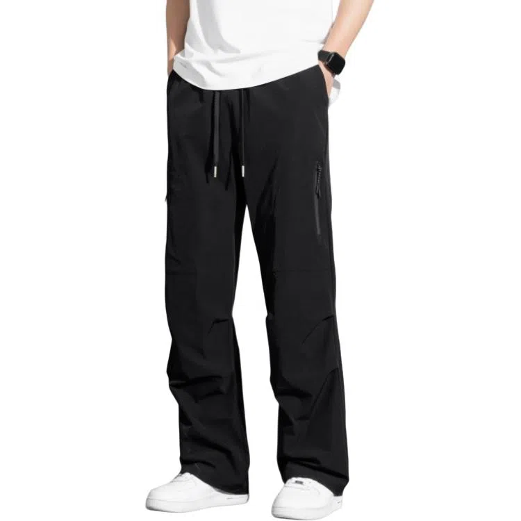 顶峰保罗 冰丝速干工装直筒长裤宽松运动小众百搭设计感潮牌薄款透气舒适阔腿休闲裤 男女同款