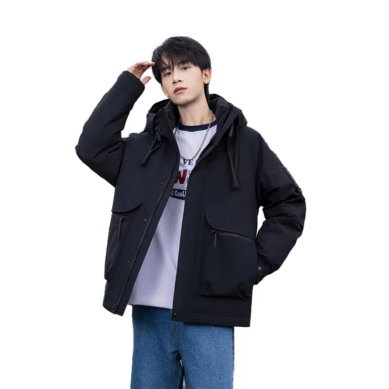 鸭鸭 短款宽松纯色时尚连帽羽绒服 男女同款