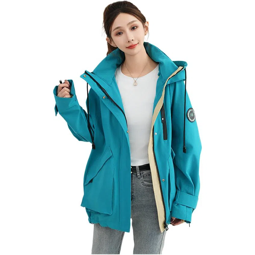 鸭鸭 纯色连帽中长款宽松夹克外套 女款