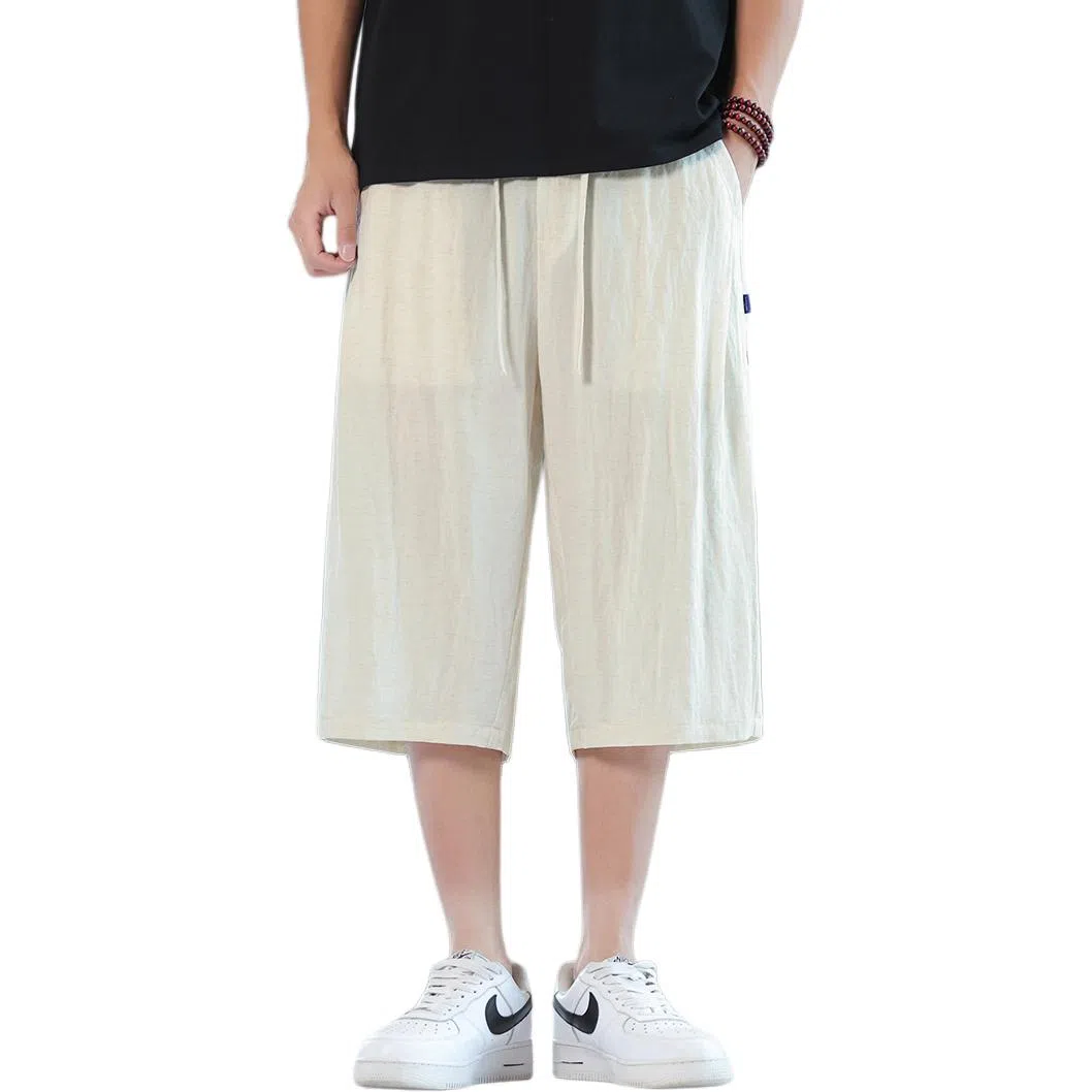 顶峰保罗 新中式莱赛尔潮流痞帅纯色无性别主义宽松大码百搭七分运动健身裤弹力抽绳显高薄款直筒休闲短裤 男女同款