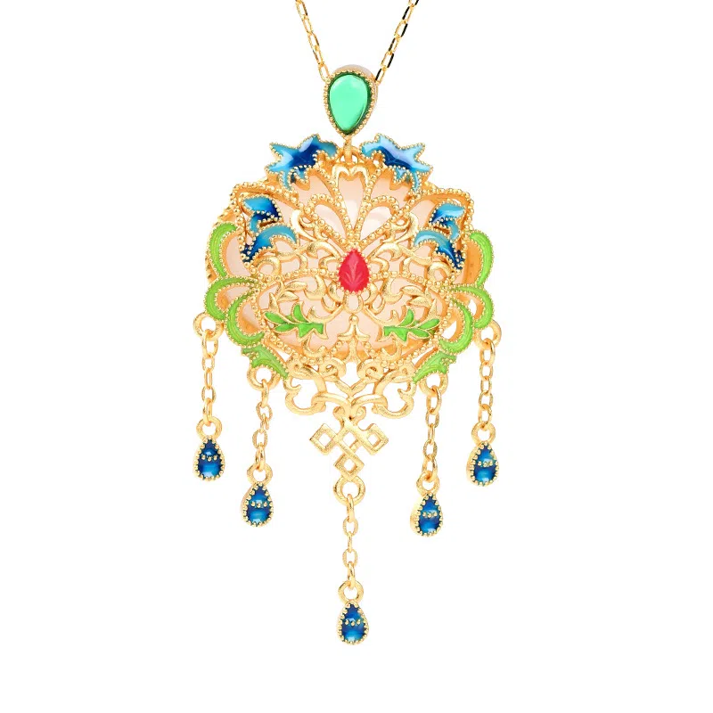 彤彤兔 新中式复古小众设计感气质国潮宫廷彩蝶流苏 铜 项链 女款