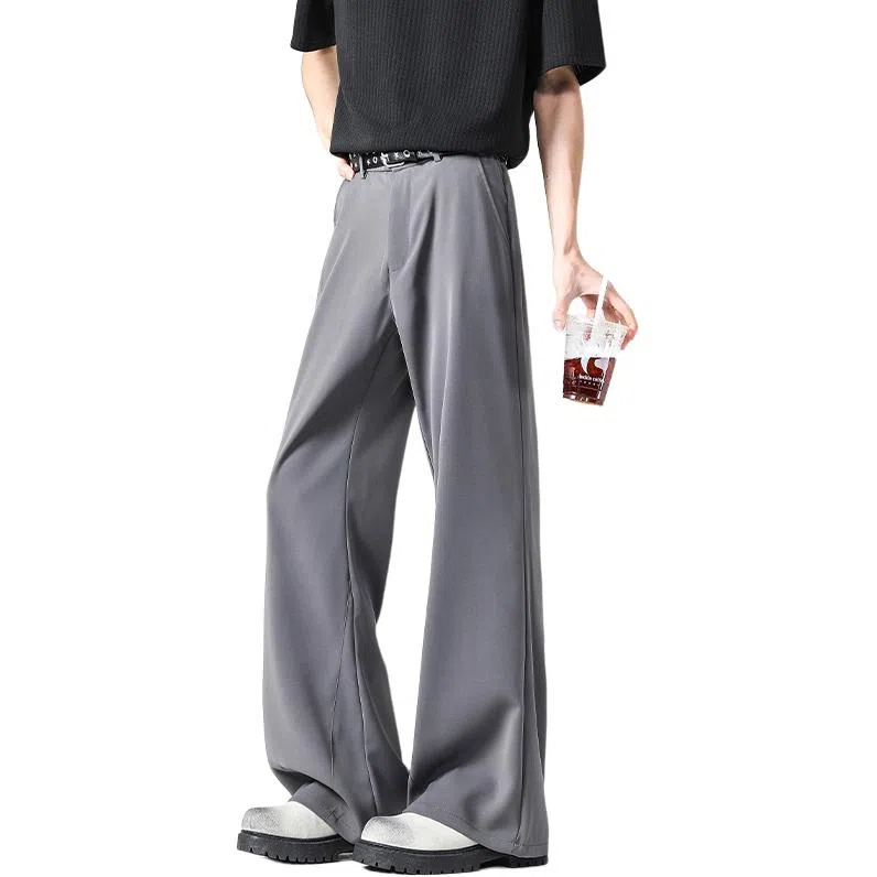 顶峰保罗 纯色垂感薄款舒适百搭直筒长裤凉感宽松小众简约高级感潮牌西装拖地阔腿 休闲裤 男女同款