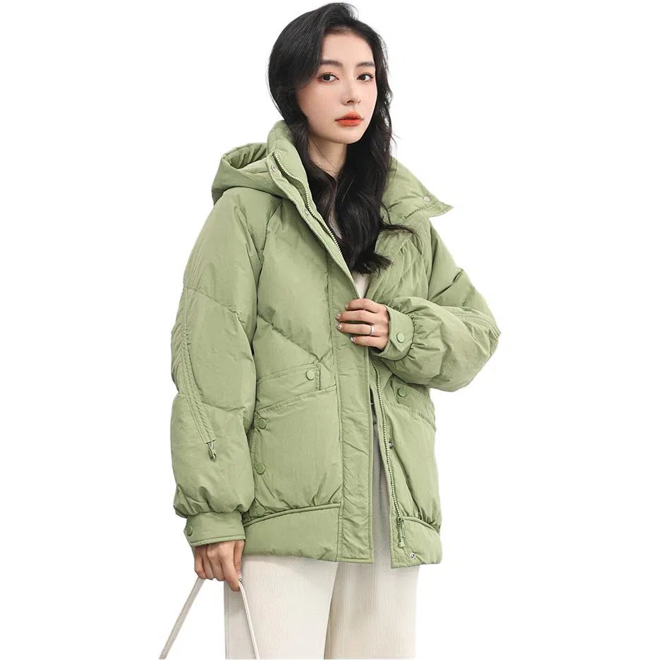 鸭鸭 连帽纯色长袖拉链羽绒服 女款