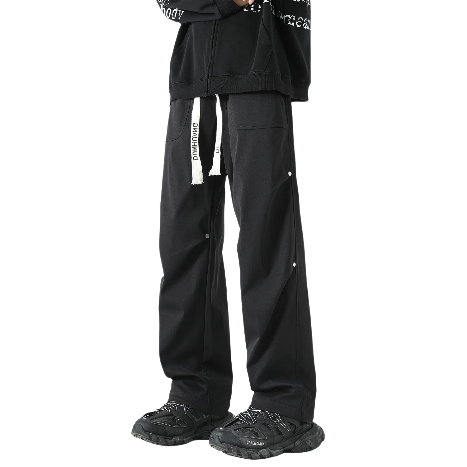 敦煌博物馆 山系户外徒步织带抽绳机能风伐木裤铆钉褶皱设计感宽松直筒百搭大码休闲裤 男女同款