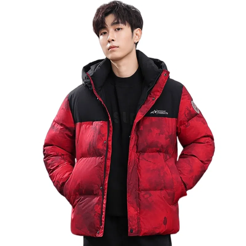 鸭鸭 中青年时尚韩版潮流中国风短款连帽外套山系户外运动休闲加厚保暖迷彩面包羽绒服 男女同款