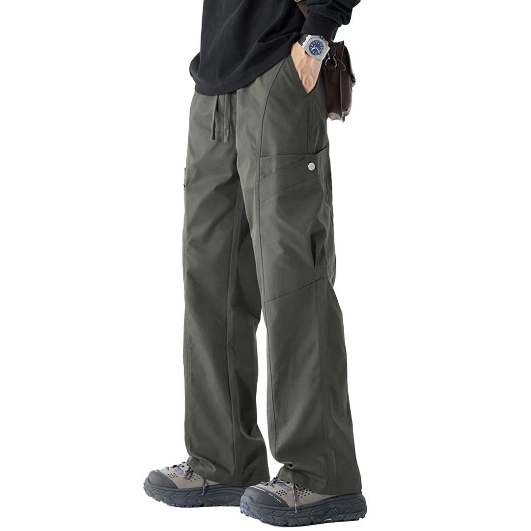 顶峰保罗 美式冰丝潮牌工装裤系带纯色无性别主义宽松中腰直筒百搭弹力显高阔腿垂感长裤休闲裤 男女同款