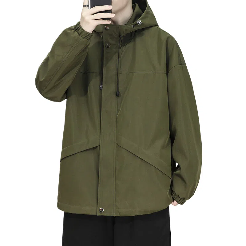 玉儿恋  美式户外休闲纯色连帽潮牌宽松拉链  防水冲锋衣 男款