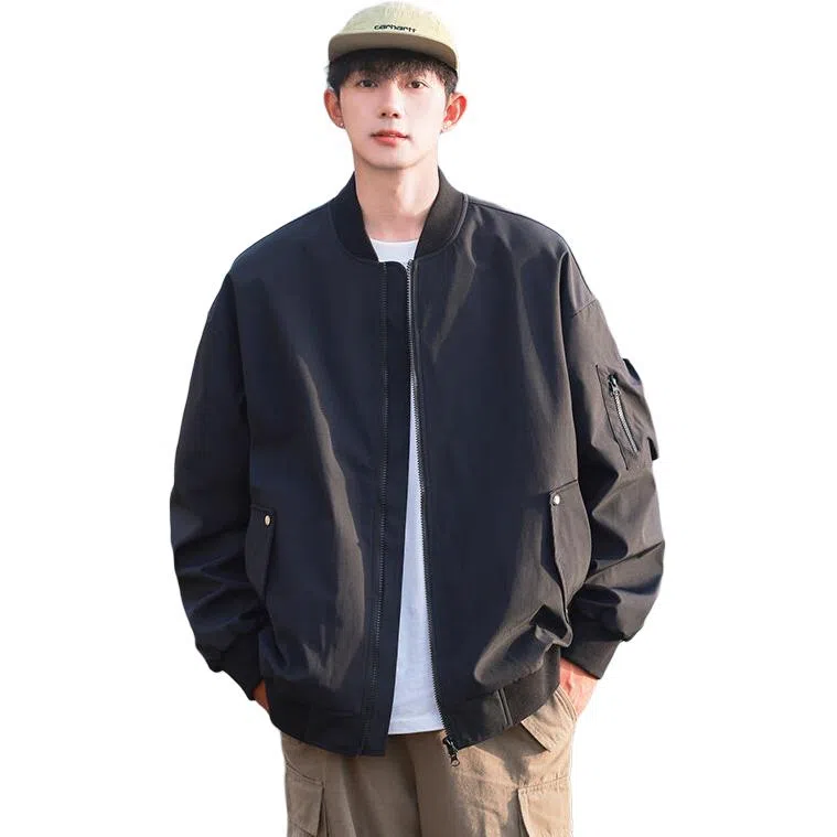 恒源祥 飞行教练拉链防水显高夹克外套 男款 烟灰色