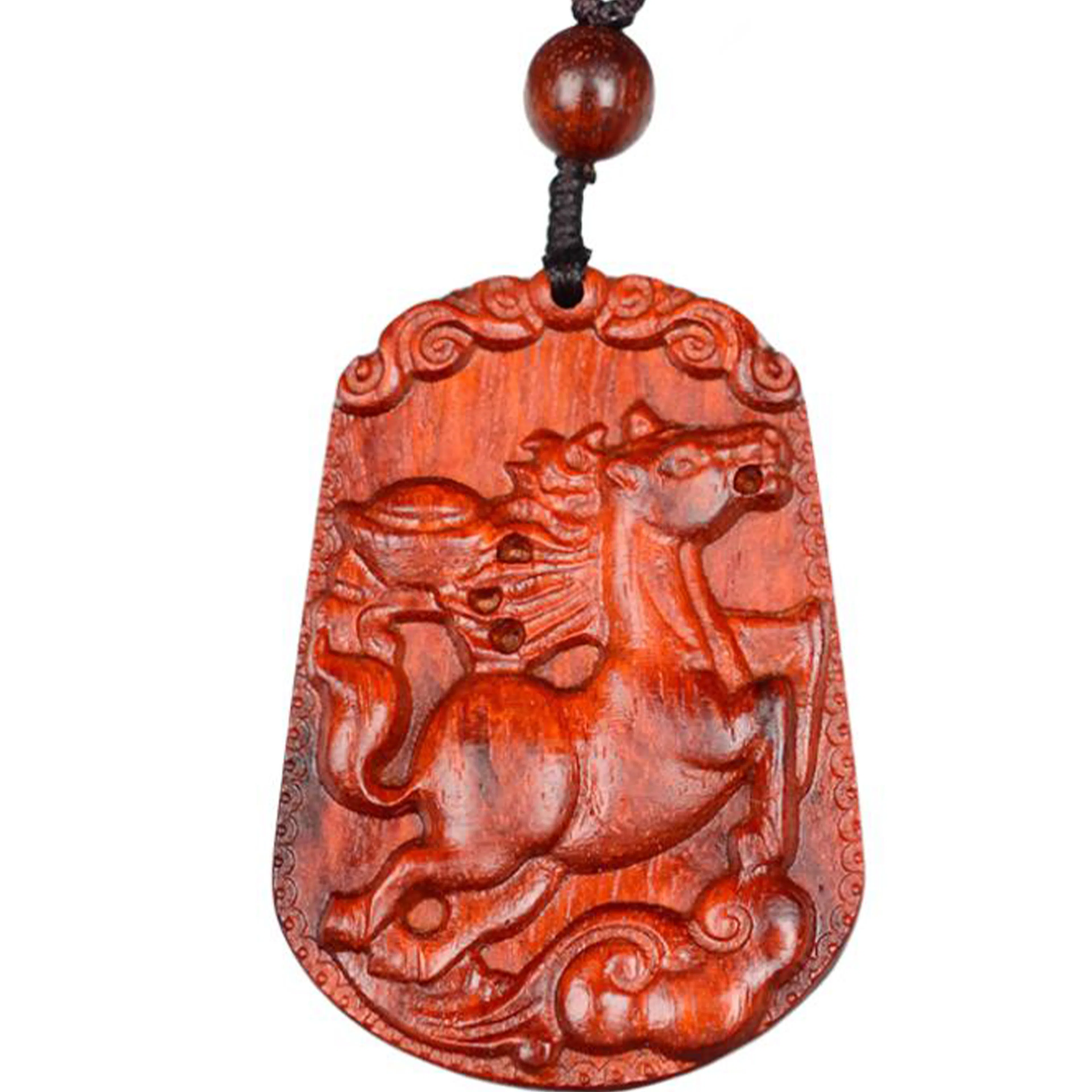 檀欣 国风新中式 本命年 精雕十二生肖属相吊坠红木木雕无事牌挂件平安牌毛衣链吊坠 木质檀香 项链 男女同款情侣款 紫檀属 礼盒装