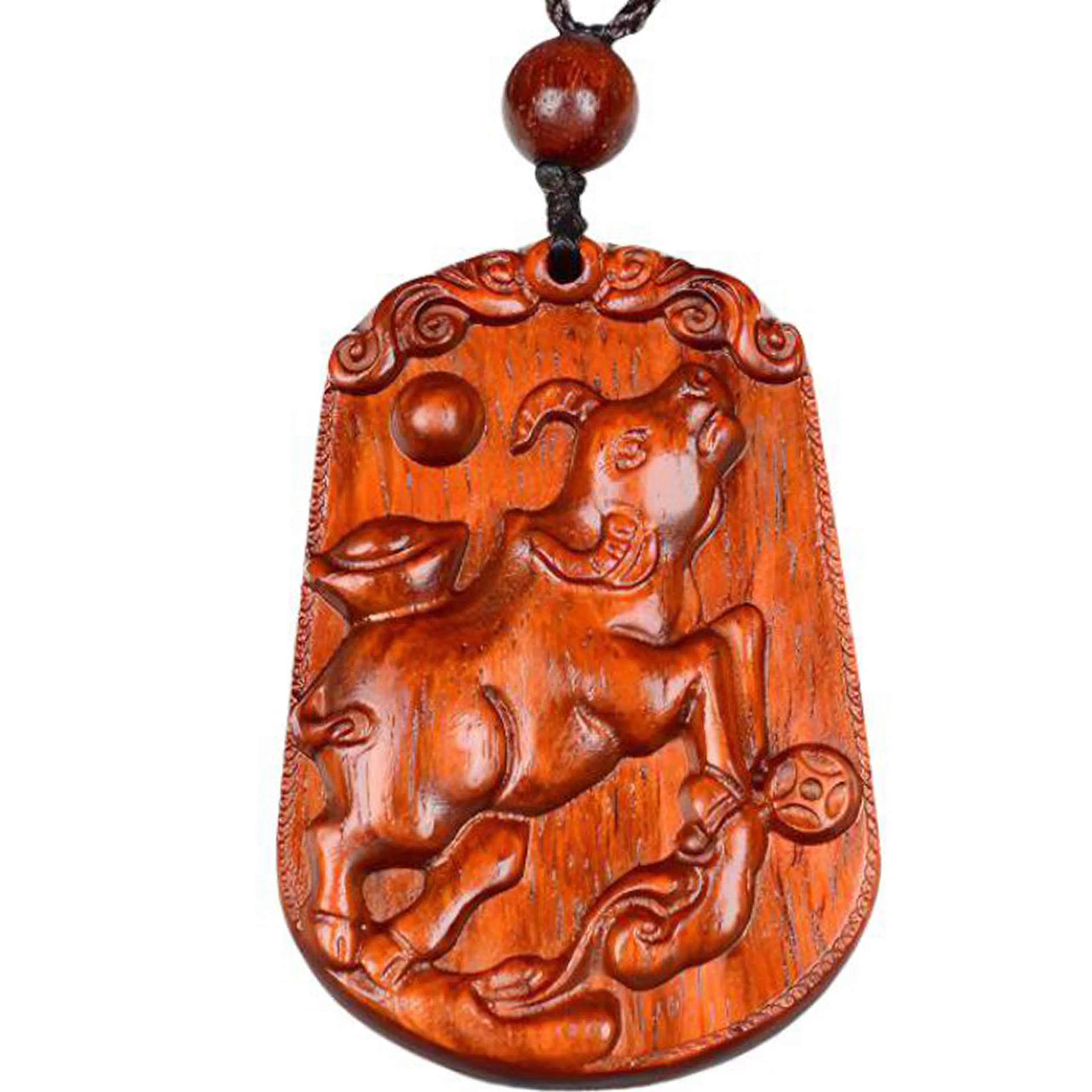 檀欣 国风新中式 本命年 精雕十二生肖属相吊坠红木木雕无事牌挂件平安牌毛衣链吊坠 木质檀香 项链 男女同款情侣款 紫檀属 礼盒装