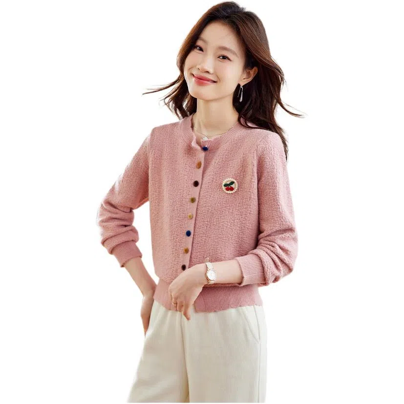 曲韩 拼色短款长袖针织衫 女款