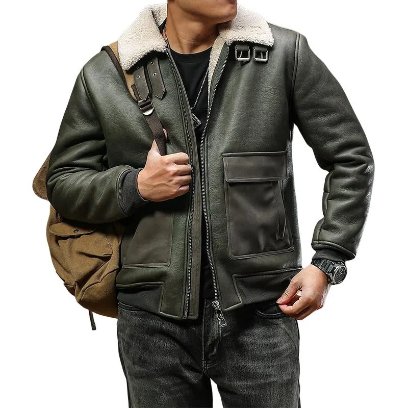 季言 加绒加厚复古机车皮衣 男款
