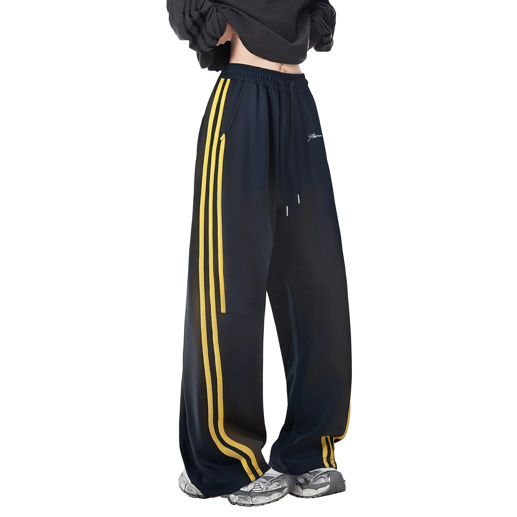 王者荣耀 鲁班七号星空梦想款美式学院风侧边条纹字母复古街头潮流运动宽松阔腿直筒户外简约休闲裤 男女同款